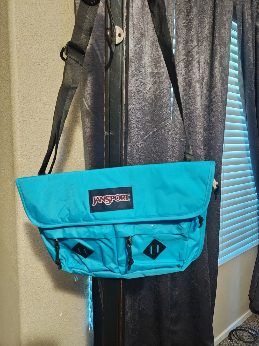 Jansport Teal Messenger Bag with Front Zip Pockets
